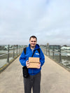 Reece delivering tea to a local stockist in Shoreham By Sea